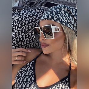 Dior Oblique Vintage Navy Blue Silk Square Scarf